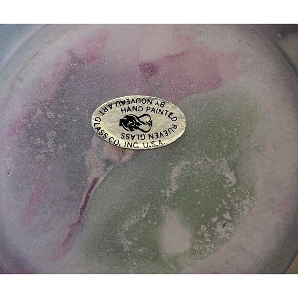 Rueven Glass Bowl By Nouveau Art Glass Co., Inc USA 9 Inch Hand Painted Sticker - Picture 7 of 11